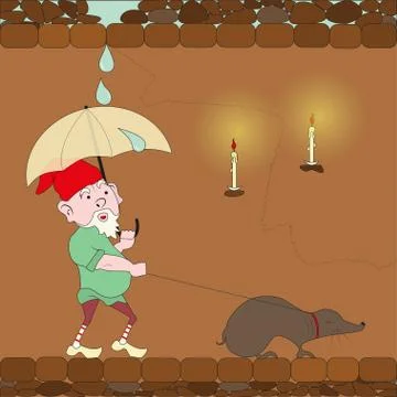 Gnome walking with mole Stock Illustration