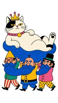 Gnomes Carrying a Crowned Cat Stock Illustration