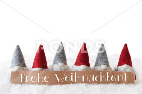 Gnomes, White Background, Frohe Weihnachten Means Merry Christmas Stock Photos