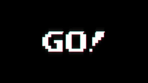 Go! 8-bit text pixel dynamic glitch animation video game effect Stock Footage 313076038