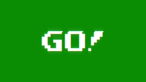 Go! 8-bit text pixel dynamic glitch animation video game effect Stock Footage 313076039