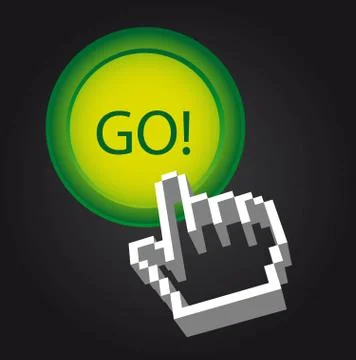 Go button with cursor hand press over black background. vector Illustrazione stock