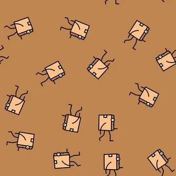Go cardboard box character vector seamless pattern Illustrazione stock
