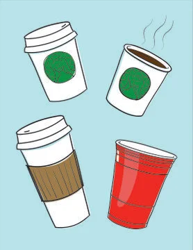 To-Go Coffee Cups and Red Party Cup Stock Illustration