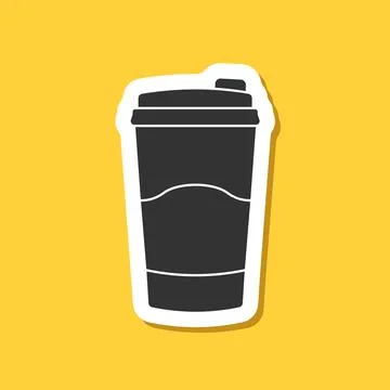To-go coffee or tea cup sticker icon in flat style. Hot drink vector illust.. Stock Illustration