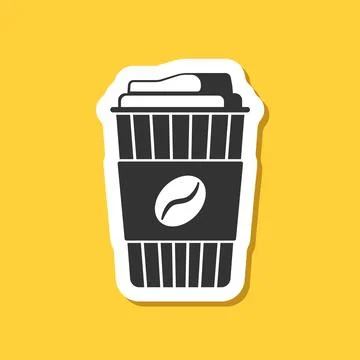 To-go coffee or tea cup sticker icon in flat style. Hot drink vector illust.. Stock Illustration
