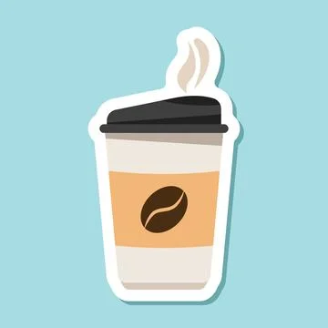 To-go coffee or tea cup sticker icon in flat style. Hot drink vector illust.. 库存插图
