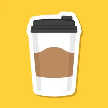 To-go coffee or tea cup sticker icon in flat style. Hot drink vector illust.. 스톡 일러스트