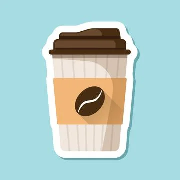 To-go coffee or tea cup sticker icon in flat style. Hot drink vector illust.. 库存插图