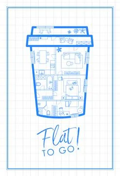 To go cup of coffee construction drawing Stock Illustration