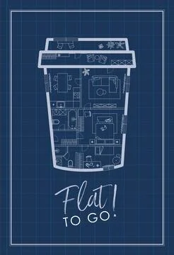 To go cup of coffee construction drawing blue Illustrazione stock