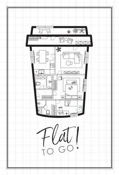 To go cup of coffee construction drawing white Stock Illustration