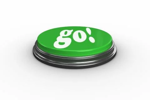 Go on digitally generated green push button Stock Illustration
