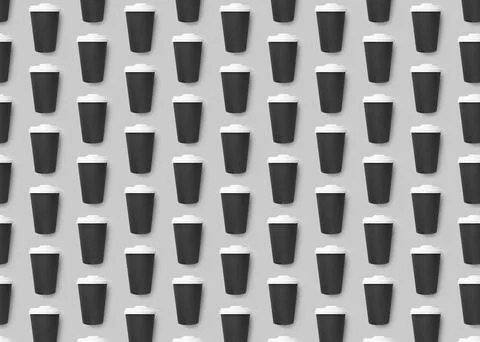 To-go drink. Pattern design with paper coffee cup on light grey background Stock Photos