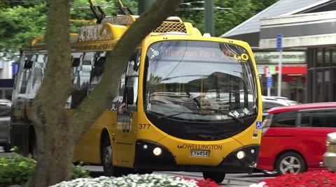 Go electric trolley bus stop, Wellington, New Zealand, zoom in Video stock 48029473