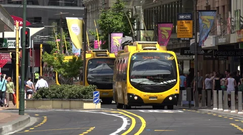 Go electric trolley buses, CBD, Wellington, New Zealand Stock Footage 48241735