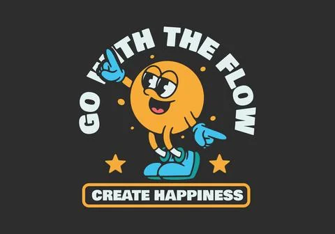 Go with the flow. Happy character in dance pose, dark background Stock Illustration