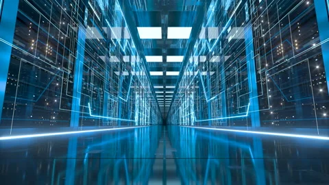 Go forward in computer network security server room, 3d rendering. Stock Footage 153481168