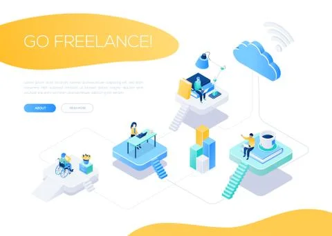 Go freelance - modern isometric vector web banner Stock Illustration