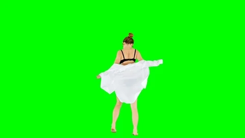 Go Go Dancer Tease in Black Lingerie and White Shirt Green Screen Stock Footage 102350851