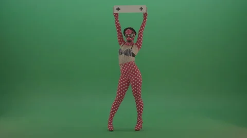 Go Go Fetish Girl posing and dancing with text pane mockup isolated on green Stock Footage 147993642