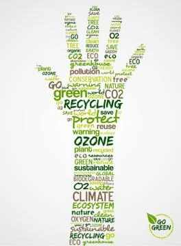 Go green. hand with words cloud about environmental conservation Ilustración de archivo
