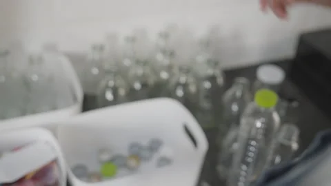 Go green net zero sorting pet plastic single use to recycle waste bin. 스톡 동영상 249456318