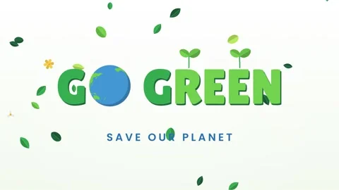 Go Green typography with a rotating Earth globe as the letter O and sprouts Stock-Footage 348618366