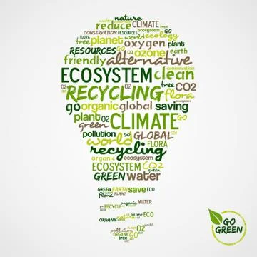 Go green. words cloud about environmental conservation in bulb Ilustración de archivo