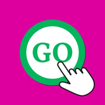 Go icon. Start concept. Hand Mouse Cursor Clicks the Button. Pointer Push Pre Stock Illustration