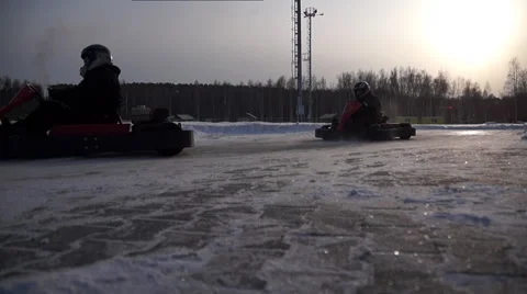Go -karting one another camera follows them Stock Footage 58158972