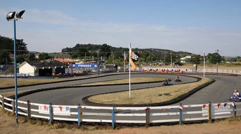 Go Karts on ther track at Dawlish Warren Devon England Stock Footage 29098853