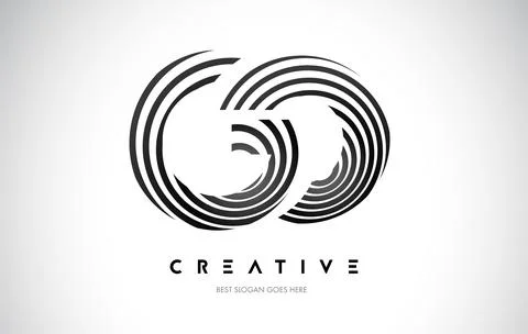 GO Lines Warp Logo Design. Letter Icon Made with Black Circular Lines. Stock Illustration