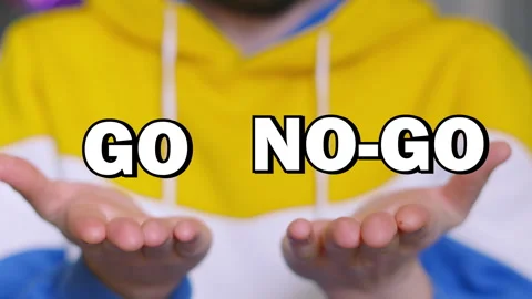 GO NO-GO Choice Text Appearing on Male Hands and Tracking with Up and Down Stock Footage 306580974