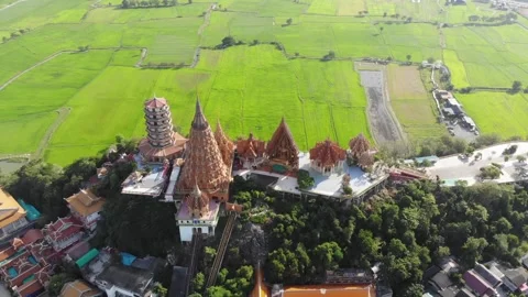 Go over the Wat Tham Sua temple by drone Stock Footage 194445845