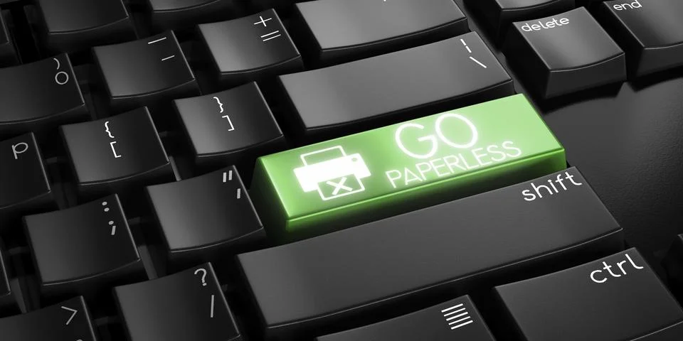 Go paperless - computer keyboard - 3D illustration Stock Illustration