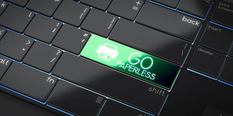 Go paperless - modern computer keyboard - 3D illustration Illustrazione stock