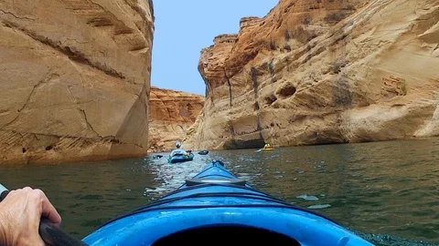 Go Pro point-of-view, P.O.V. of kayaking in Antelope Canyons, Lake Powell, Utah. Stock Footage 100647146