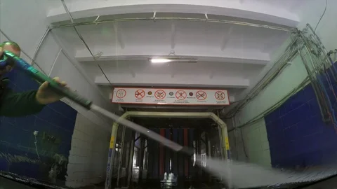 Go pro timelapse view from car driving in the city and at car wash service Stock Footage 121380259