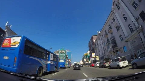 Go pro timelapse view from car driving in the Vladivostok at sunny day Stock Footage 121380357