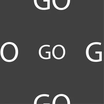 GO sign icon. Seamless pattern on a gray background. Illustrazione stock
