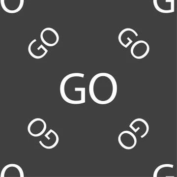 GO sign icon. Seamless pattern on a gray background. Illustrazione stock