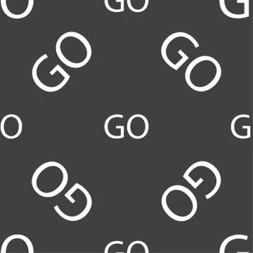 GO sign icon. Seamless pattern on a gray background. Illustrazione stock