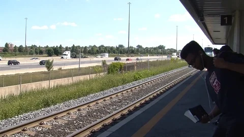 Go Train Arrives at station Stock Footage 93422352