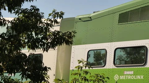 The Go train passing the blue sky in Toronto, Canada Stock Footage 230923605