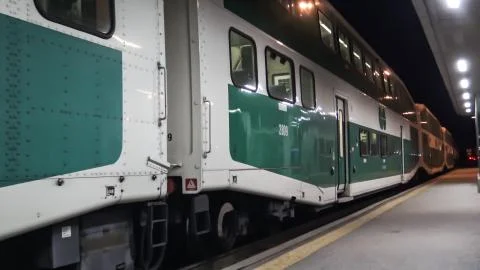GO Train at train station. GO Transit is a regional public transit system in Sou Stock Photos