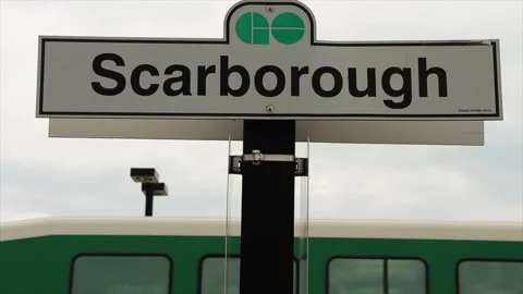 Go train transit mass transportation system scarborough sign with green logo Stock Footage 246611792