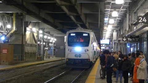Go Train Transit Station, Public City Passenger Metro Rail Transit Canada Stock Footage 87627049