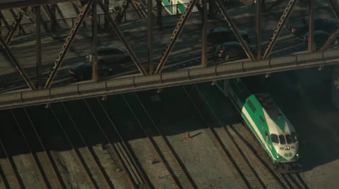 Go Train Under Bathurst St. Bridge in Toronto. Video stock 57459655