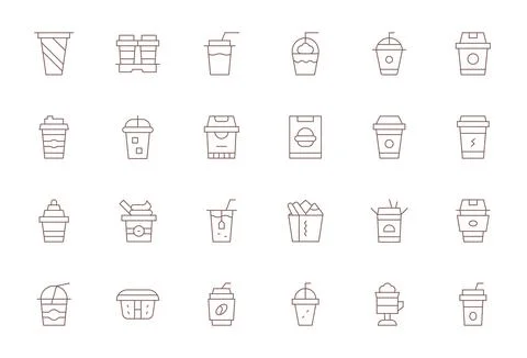 To Go Vector Icon Library with 24 Thin Line 64x64 Pixel Optimized Designs Stock Illustration